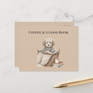 Coffee & A Good Book Dog Basket Postcard