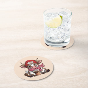 Coffee Addict Cow Round Paper Coaster
