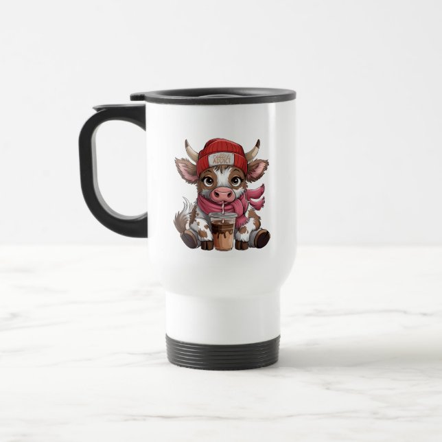 Coffee Addict Cow Travel Mug (Left)