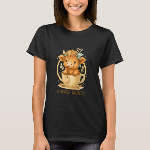 Coffee Addict Cute Highland Cow in Mug T-Shirt