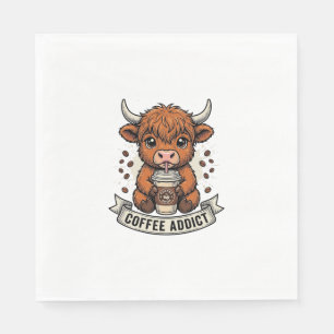 Coffee Addict Cute Highland Cow Vintage Engraving  Napkin