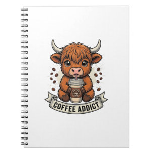Coffee Addict Cute Highland Cow Vintage Engraving  Notebook