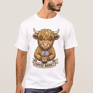 Coffee Addict Highland Cow Vintage Engraving Shirt