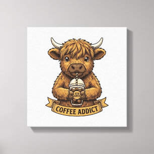 Coffee Addict Highland Cow Vintage Engraving Shirt Canvas Print