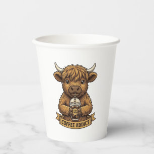 Coffee Addict Highland Cow Vintage Engraving Shirt Paper Cups