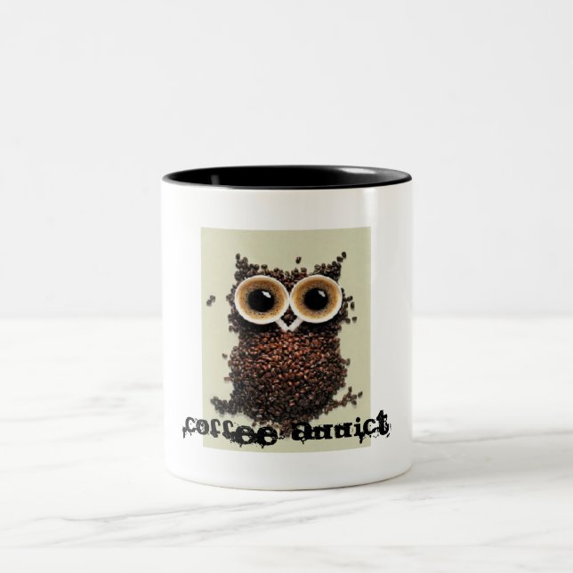 Coffee addict owl Two-Tone coffee mug (Center)