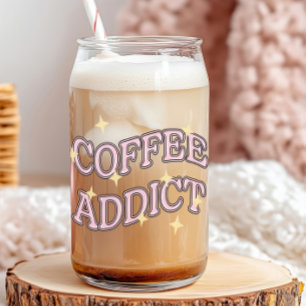 Coffee Addict Sparkly Retro Can Glass