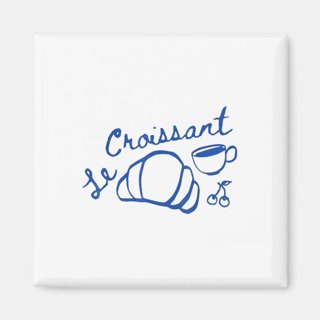 Coffee &amp; Croissant French Retro Graphic Vintag Magnet (Front)