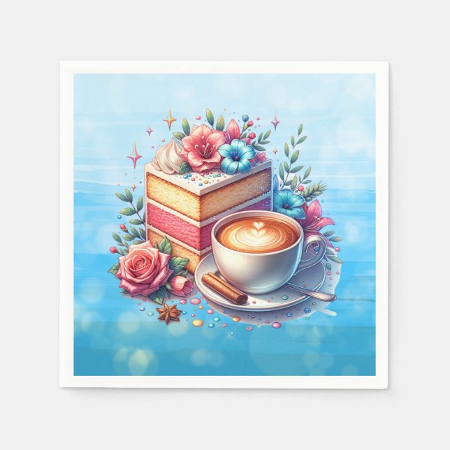 Coffee and Birthday Cake Personalised Napkin (Front)