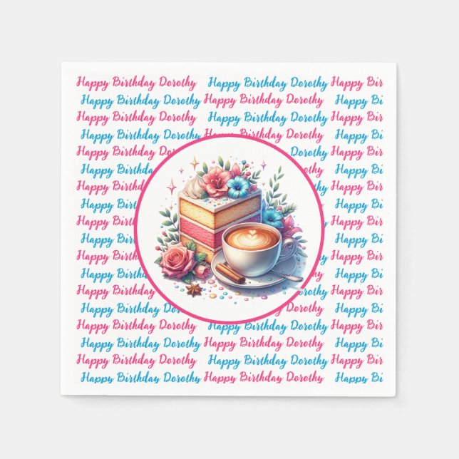 Coffee and Birthday Cake Personalised Napkin (Front)