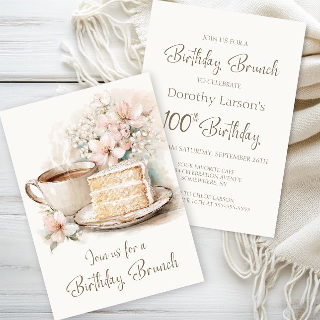 Coffee and Cake 100th Birthday Brunch Invitation (Creator Uploaded)