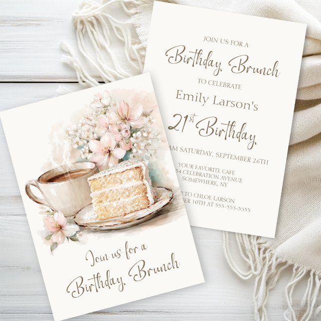 Coffee and Cake 21st Birthday Brunch Invitation (Creator Uploaded)