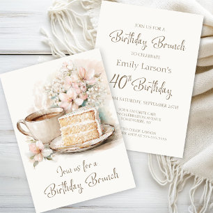 Coffee and Cake 40th Birthday Brunch Invitation