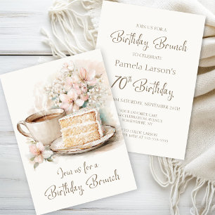 Coffee and Cake 70th Birthday Brunch Invitation