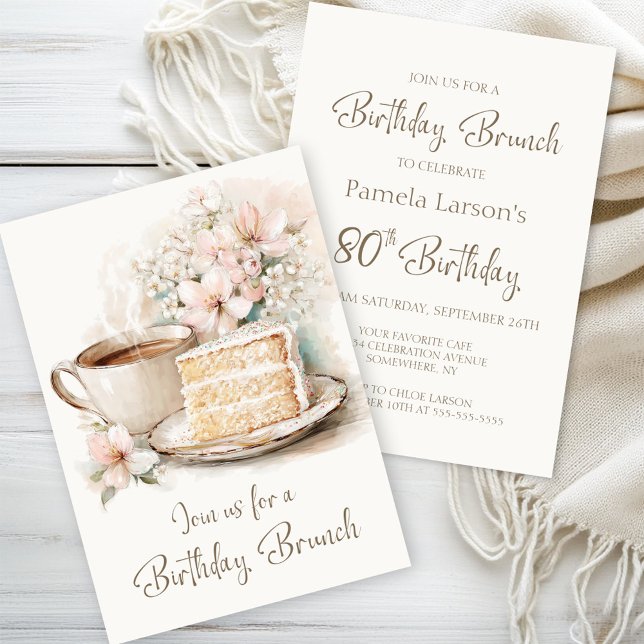 Coffee and Cake 80th Birthday Brunch Invitation (Creator Uploaded)