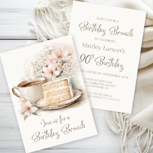 Coffee and Cake 90th Birthday Brunch Invitation