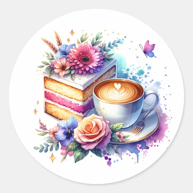 Coffee and Cake | Best Friend's Birthday Classic Round Sticker (Front)