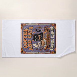 Coffee And Cats Cat Tea Leaves Coffee Fortune Read Beach Towel