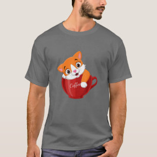 Coffee And Cats Lover - Cute Ginger Kitten In Coff T-Shirt