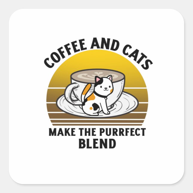 Coffee and cats make the purrfect blend square sticker (Front)