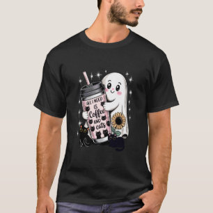 Coffee and Cats Spooky Vibes Ghost Black Cat Coffe T-Shirt
