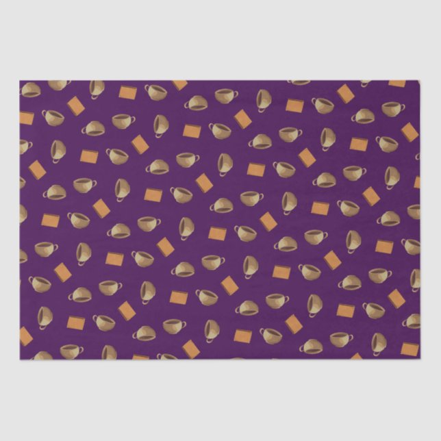  Coffee and Chocolate Biscuits Pattern Purple Food Tissue Paper (Front)
