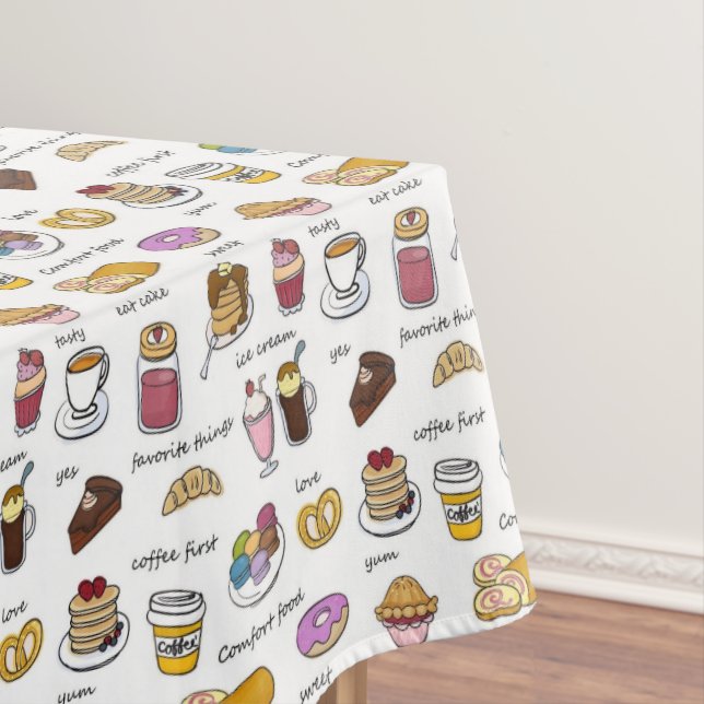 Coffee and Comfort Food Illustrated Pattern Tablecloth (In Situ)