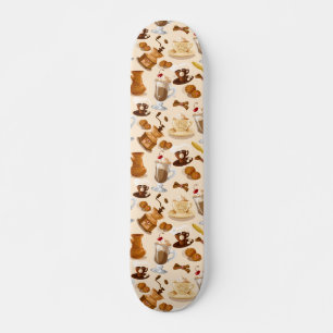 Coffee and Cookie Pattern Skateboard