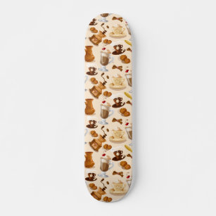 Coffee and Cookie Pattern Skateboard