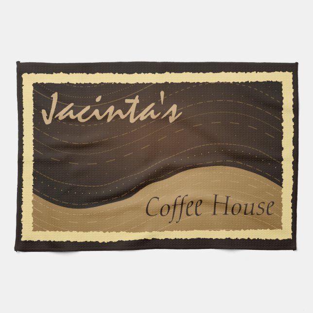 Coffee and Cream Waves Custom Kitchen Tea Towel (Horizontal)