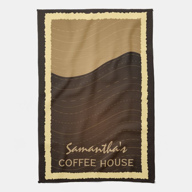 Coffee and Cream Waves Vertical Kitchen Tea Towel (Vertical)