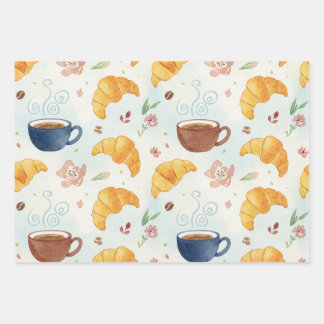 Coffee and Croissant Design Gift Wrap Flat Wrap