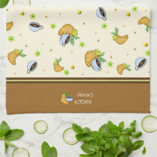 Coffee and croissants tea towel
