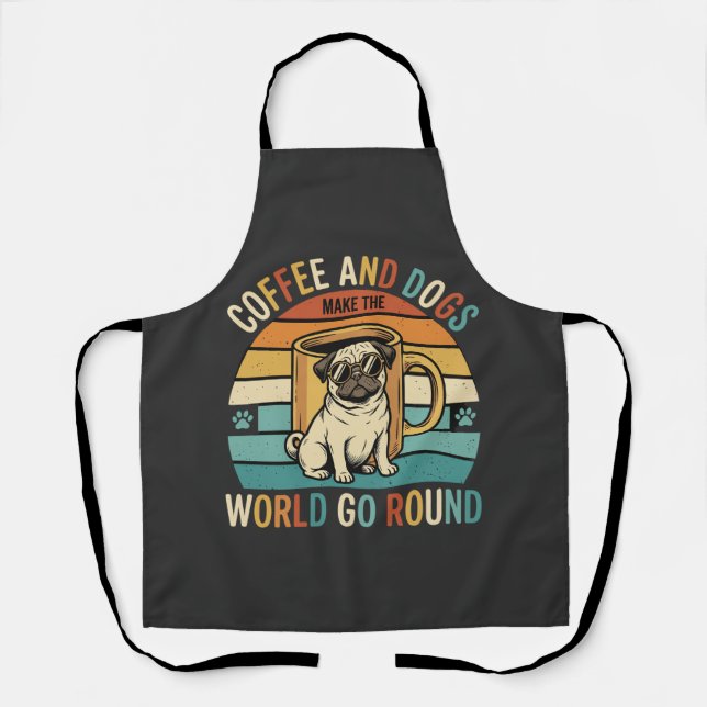 Coffee and Dogs Retro Pug Lover Apron (Front)
