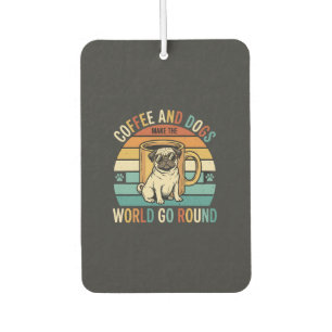 Coffee and Dogs Retro Pug Lover Car Air Freshener