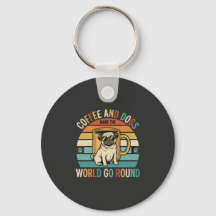 Coffee and Dogs Retro Pug Lover Key Ring