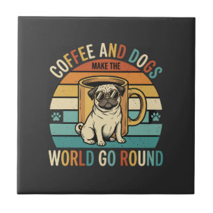 Coffee and Dogs Retro Pug Lover Tile