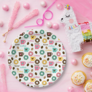 Coffee and Donut Pattern  Paper Plate