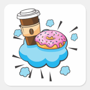 Coffee and Donut Retro Illustration Square Sticker