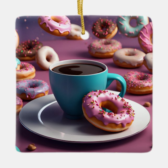 Coffee and Donuts Ceramic Ornament (Front)