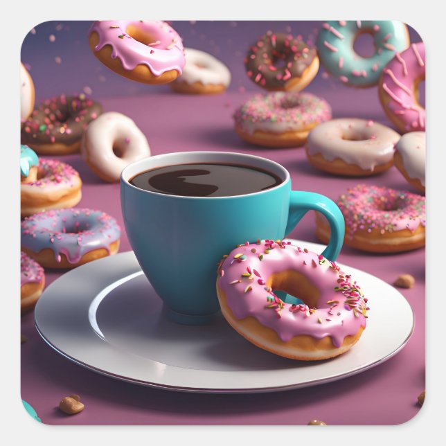 Coffee and Donuts Square Sticker (Front)