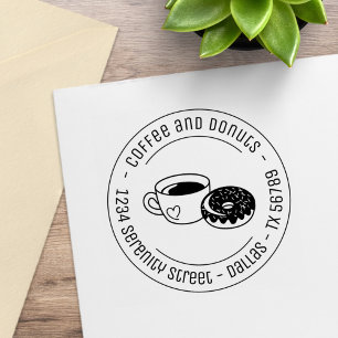 Coffee and Doughnut Business Round Address Rubber Stamp