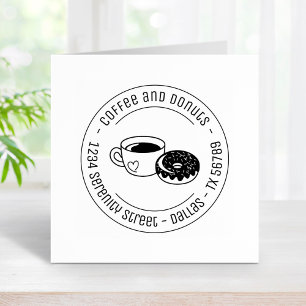 Coffee and Doughnut Business Round Address Rubber Stamp