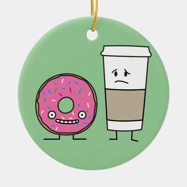 Coffee and Doughnut Ceramic Tree Decoration (Front)