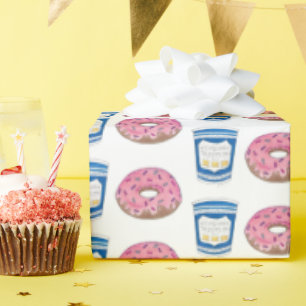 Coffee and Doughnuts Pink Frosted Doughnut Breakfa Wrapping Paper
