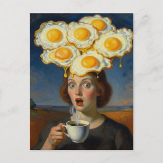 Coffee and Eggs on the Brain Surreal Woman Postcard
