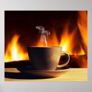Coffee and fireplace poster