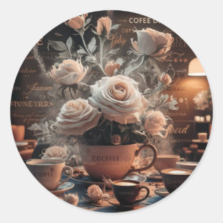 Coffee and Flower Classic Round Sticker