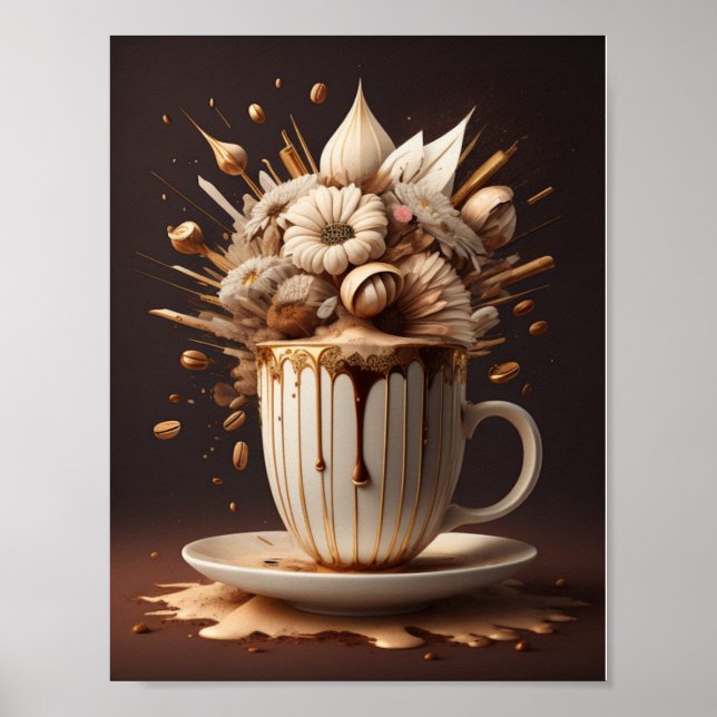 Coffee and flowers modern art poster (Front)