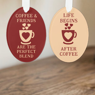 Coffee and friends love hearts burgundy ornament